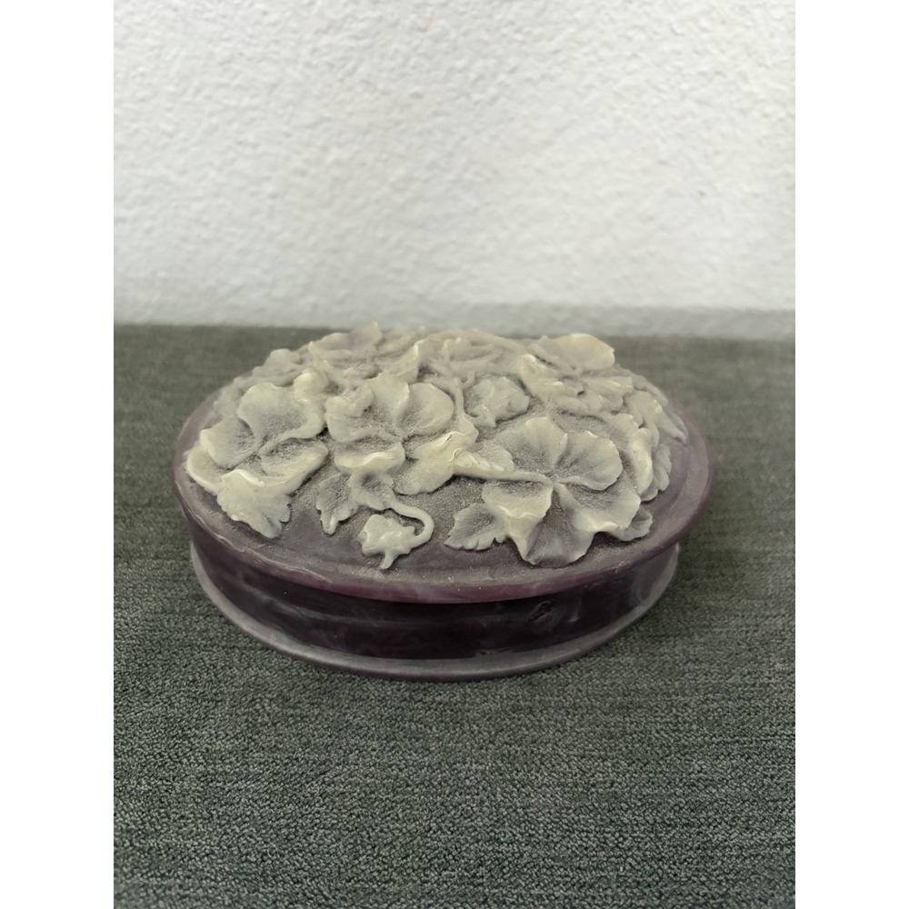 Genuine Purple Incolay Stone Handmade Oval Floral Trinket Box with Floral Lid